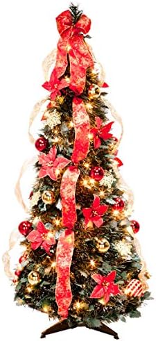 4' Red Poinsettia Pull-Up Tree, Northwoods Greenery
