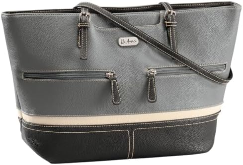 B.AmiciTM Renata Rfid Tote Bag. Crafted with Polyurethane and Bonded Leather, Womens Accessories - Grey/Black Design