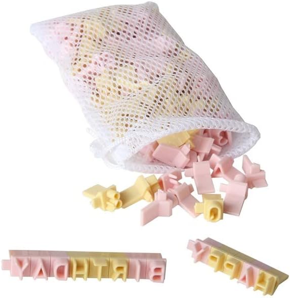 Cookie Stamps Fondant Letter Stamps - Alphabet, Numbers & Symbols, DIY Fondant Embosser for Cookie & Cake Decorating - 96 Pieces Letter Stamps for Clay with Storage Bag - Pink & Yellow
