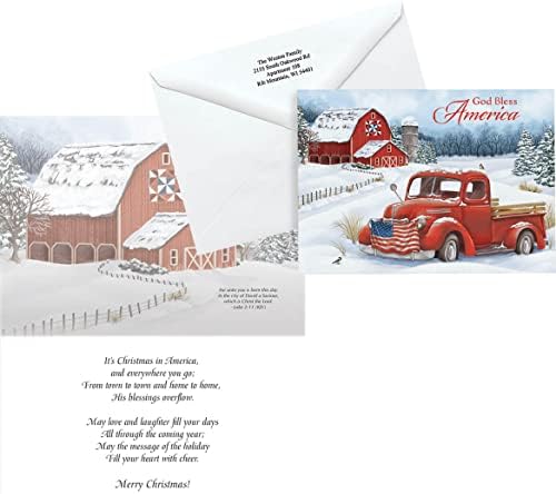 Custom Christmas in the Country Cards Set of 20, Back of Envelope Personalization Only