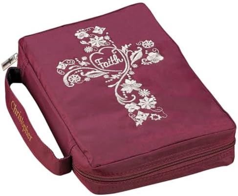 Custom Faith Bible Cover with Zipper, Custom Bible Case, Burgundy