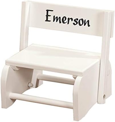 Custom White Wooden 2-in-1 Chair and Stepstool, Black Font