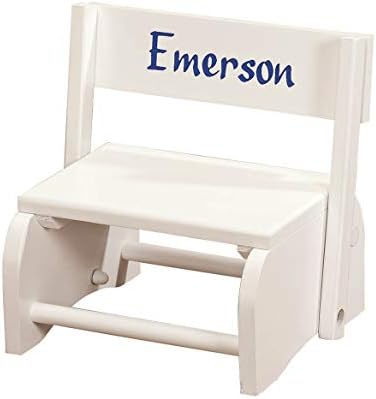Custom White Wooden 2-in-1 Chair and Stepstool, Blue Font