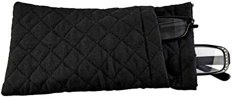 Double Eyeglass Pouch, Soft and Slim Glasses Case, Quilted Eyeglass Pouch, Black