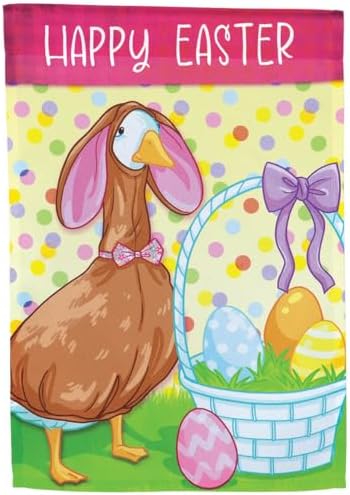 Easter Garden Flag - Whimsical Easter Bunny Goose Design - Colorful Egg Basket - Festive Outdoor Decor - Durable and Weather-Resistant Polyester