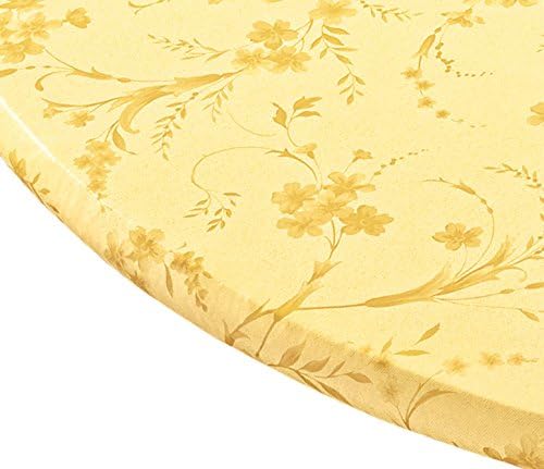 Floral Swirl Vinyl Elasticized Table Cover, 42 x 68 Inch Oval, Yellow