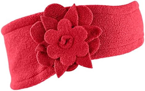 Flower Ear Warmer Headband, Fleece Ear Warmer, Winter Headband for Women, 21" Cir x 3 ' W x 2 ' H, Red