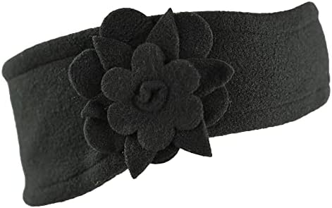 Flower Ear Warmer Headband, Fleece Ear Warmer, Winter Headband for Women, 21" Cir x 3 ' W x 2 ' H, Black