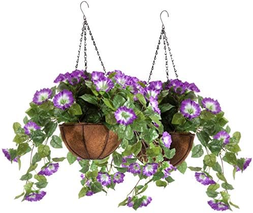 Fully Assembled Purple Petunia Basket Set of 2
