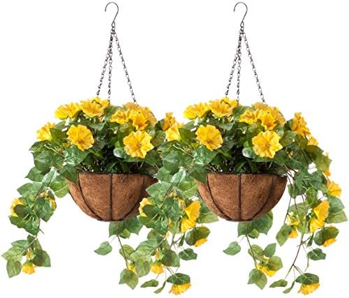 Fully Assembled Yellow Petunia Basket Set of 2