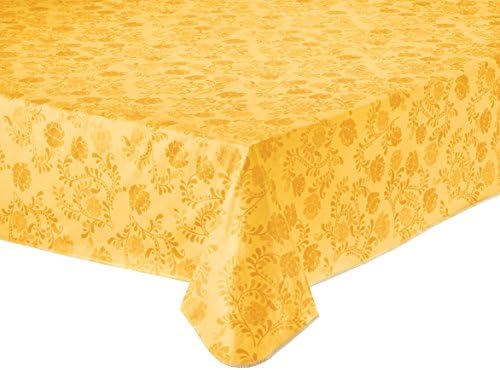 Home Style Kitchen Floral Drop Vinyl Table Cover, 60 x 90 Oblong, Gold