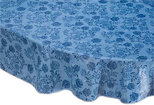 Home Style Kitchen Floral Drop Vinyl Table Cover, Oval, Blue