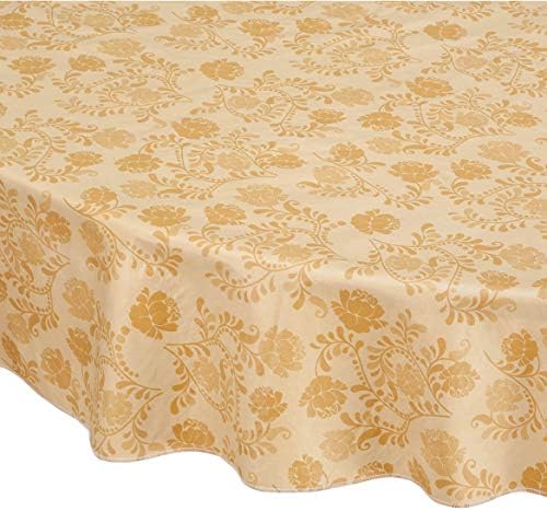 Home Style Kitchen Floral Drop Vinyl Table Cover, Oval, Tan