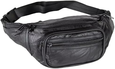 Leather Fanny Pack for Women and Men - Multipurpose Fanny Pack Crossbody Bags for Women - Adjustable Strap Leather Waist Bag for Travel, Hiking, Running and Cycling