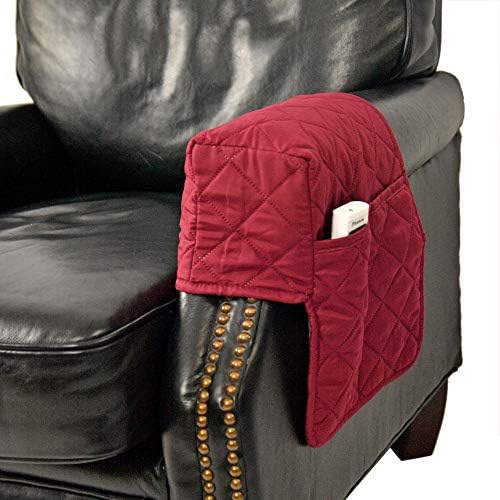 Left Couch Armrest Cover with 2 Storage Pockets, Sofa or Loveseat Organizer, Burgundy