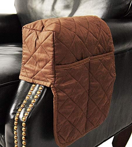 Left Couch Armrest Cover with 2 Storage Pockets, Sofa or Loveseat Organizer, Brown