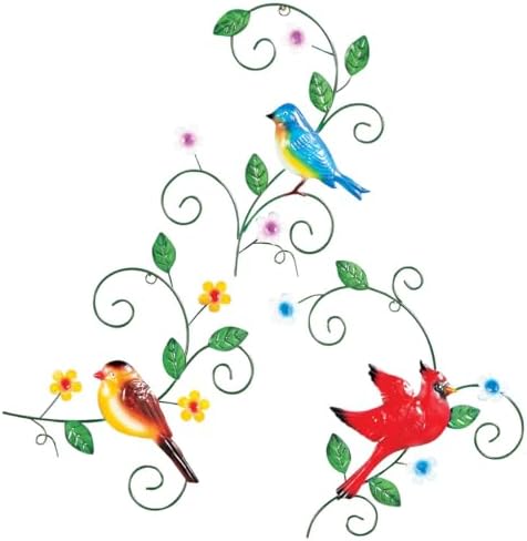 Metal Birds and Flowers Hangings by Fox River Creations, Set of 3
