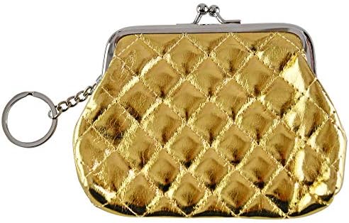 Metallic Quilted Coin Purse Clasp Closure, Pouch for Women, Miniature Handbag, Cute Wallet Pouch, Buckle Wallet-Gold-4 ¾"L x 4 ¼"H