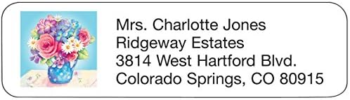 Personalized Floral Address Labels-Artful Pitcher of Flowers Design-Includes a Set of 200 Self-Stick Sheeted Labels Sized at 2 ¼ in. Long x 5/8 in. Wide