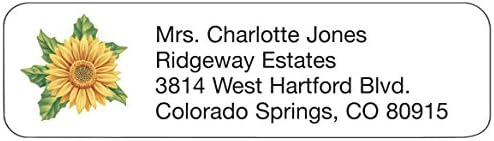 Personalized Floral Address Labels-Artful Sunflower Design-Includes a Set of 200 Self-Stick Sheeted Labels Sized at 2 ¼ in. Long x 5/8 in. Wide