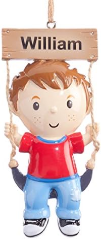 Personalized Kid on Swing Ornament - Boy