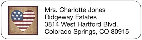 Personalized Patriotic Address Labels-Artful Patriotic Heart Design-Includes a Set of 200 Self-Stick Sheeted Labels Sized at 2 ¼ in. Long x 5/8 in. Wide