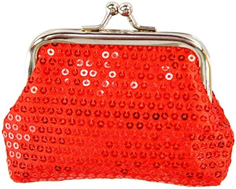 Red Sequin Coin Purse, Small Change Wallet for Women 4" L x 3 1/4" W