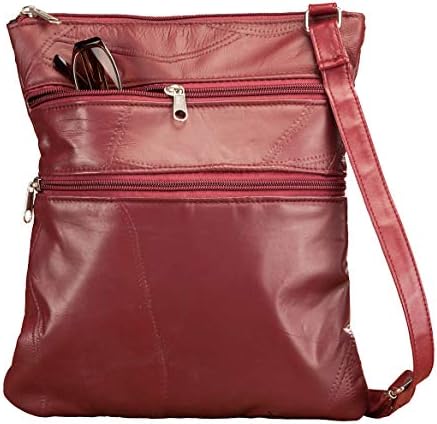 Rfid Lambskin Patch Leather Crossbody Bag, Burgundy
