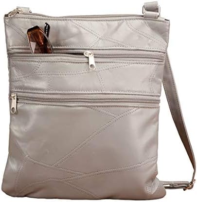 Rfid Lambskin Patch Leather Crossbody Bag, Gray
