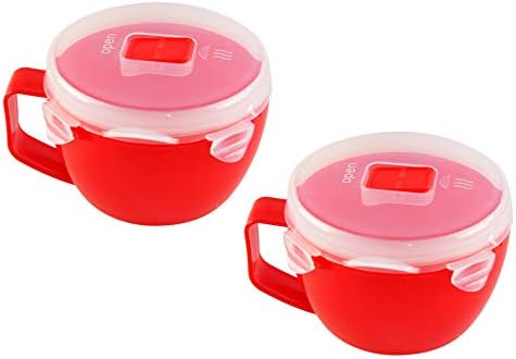 Set of 2 Microwave Bowls with Lid - Ramen Bowl Microwavable with Steam Release Vents and Easy Locking Clips - BPA-Free, Dishwasher Safe 32oz Soup Mugs with Handle Microwave Safe