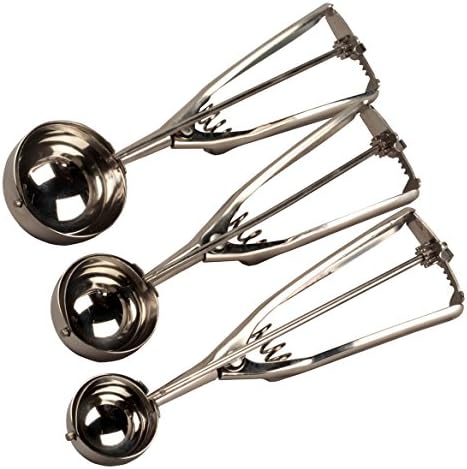 Stainless Steel Cookie Scoop with Trigger Set of 3 - Large, Medium