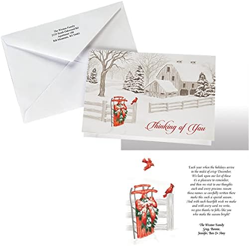Thinking of You Christmas Card Set of 20, Card and Back of Envelope Personalization