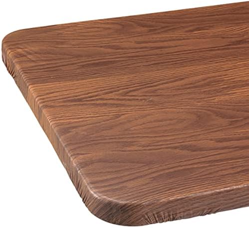 Wood Grain Vinyl Elasticized Banquet Table Cover, Soft
